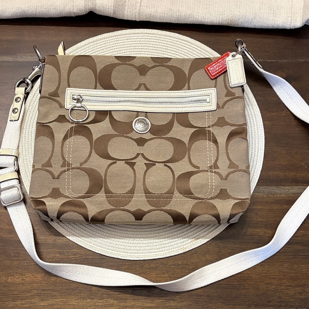 Coach Tan and Cream Signature Crossbody Bag